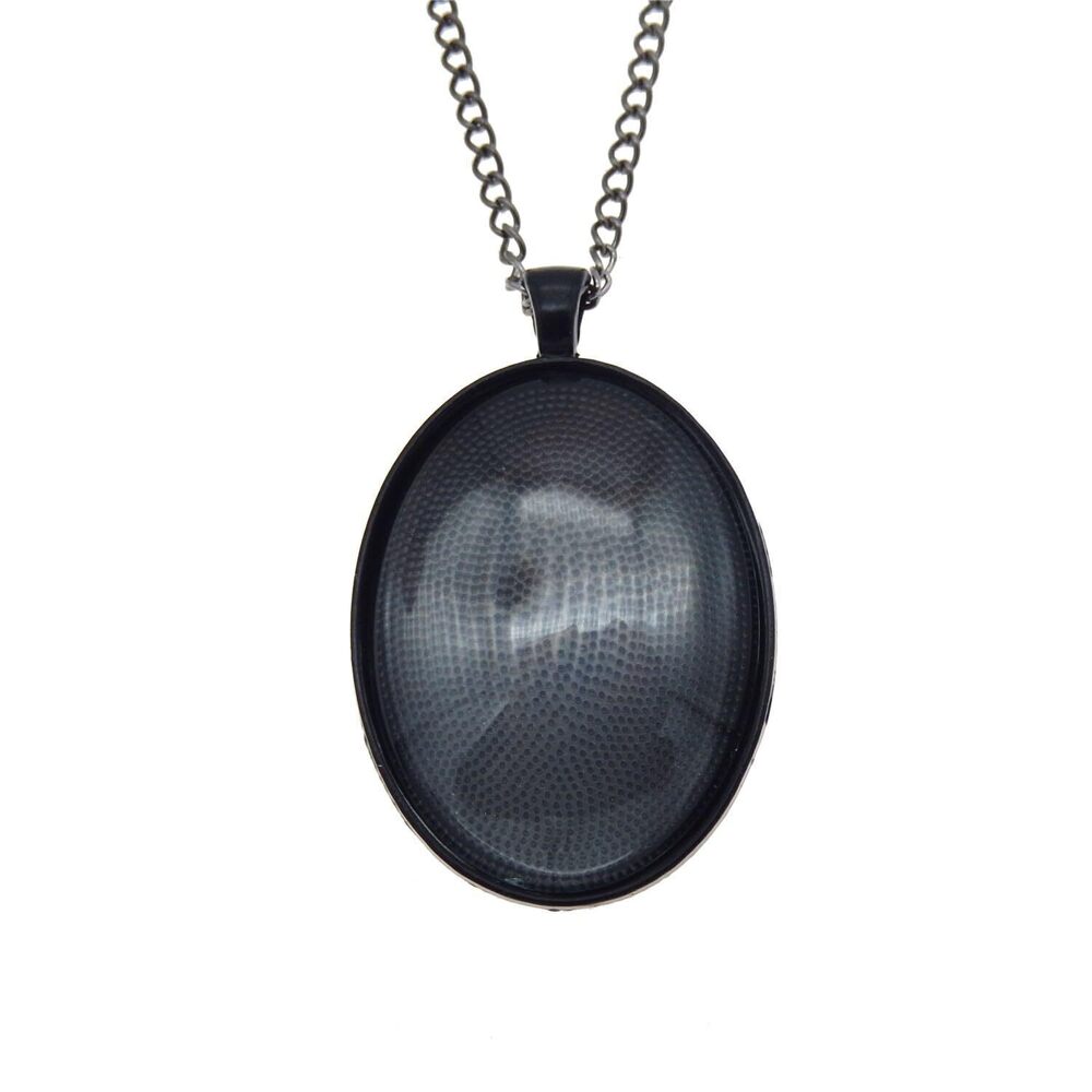 9054 10 Sets Black Oval Bezel Charms Kit with Glass Cabochon and Chain